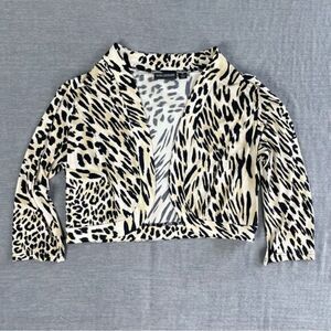 Nina Leonard Leopard Cheetah Animal Print Cropped Spandex Cardigan Size Medium
